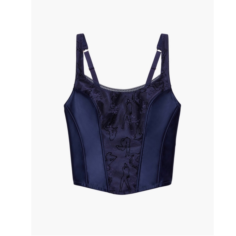 Savage X Fenty Flock U Up Corset and matching panty size 1X, Navy Blue